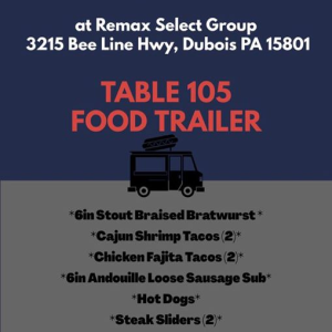 Food Truck Friday!!
Call and place your order with Table 105 or stop by Friday! photo